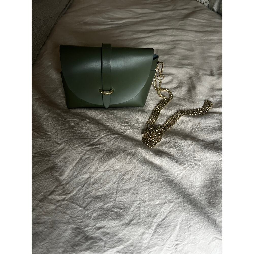 Pelle Vera Italian Olive Green Leather Crossbody Bag - Gold Chain Strap